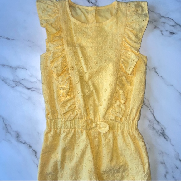 Toddler Girl’s Yellow Eyelet Romper - Picture 2 of 6